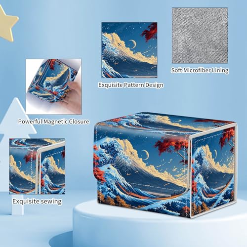 for MTG Commander Deck Box,Card Deck Box for Trading Yugioh MTG,Fits 100 Double Sleeved Cards,PU Leather Strong Magnet Case for Magic Commander TCG CCG,Sea Wave Moon - color: Sea Wave Moon