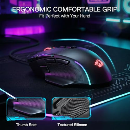 Redragon M925 Wired Optical Gaming Mouse 24000 DPI Remapping Keys | Stable Lag-Free Connection, Smooth Precise Tracking, Programmable Button, Vibing Backlight, Ergonomic Grip Body Comfort - size: Standard, style: Wired