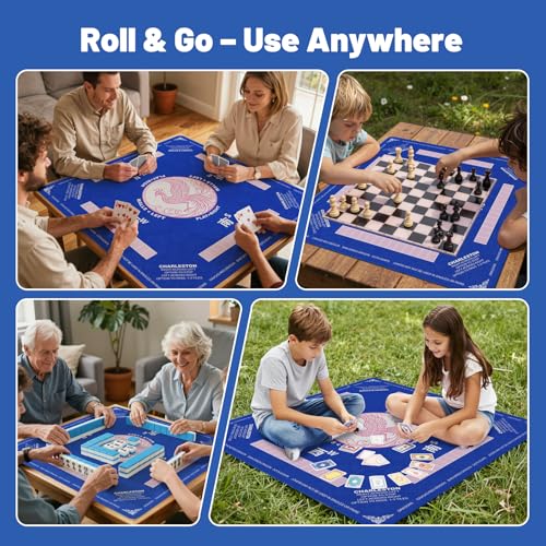 Blue Mahjong Mat(32.4"x32.4") with Black Carrying Bag, Rubber American Mahjong Table Cover, Non-Slip Noise Reduction Gaming Mat for Poker/Cards/Board Games/Tile Games, 3 Colors(Blue/Red/Green) - color: Cl-blue