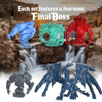 Underdusk Elemental Encounters: 35 DND Miniatures for D&D Campaign – Fire, Ice, Water, Air & Earth Figures with 5 Treasure Chests, 28mm Unpainted Tabletop Minis, 5e Stat Blocks Included