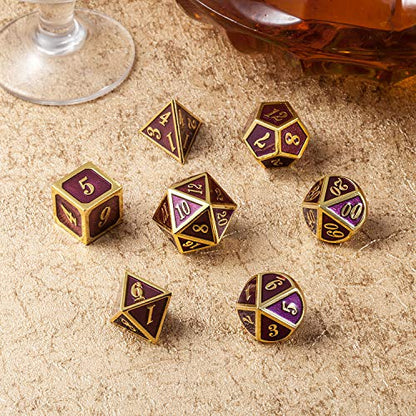 D&D Table Game Dice Set, 7PCS Metal Die with Metal Gift Box for Dungeons and Dragons (Dark Purple and Gold Number) - color: Dark Purple With Gold