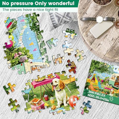 300 Piece Puzzles for Adults,Lakeside Camping Puzzle for Adults Teens,Large Piece Fun Jigsaw Puzzle for Kids Ages 8-10 10-12,Glossy & Sturdy Pieces,Challenging Family Game Great Gift Idea,20.5 x 15 in - style: Lakeside Camping