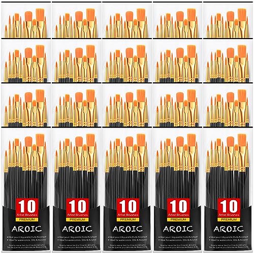 Acrylic Paint Brush Set, (20 Packs /200 pcs) Nylon Hair Brushes for Oil and Watercolor, Perfect Suit of Art Painting, Best Present for Painting, Black - size: 200pcs-black