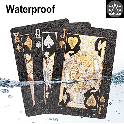 LotFancy Waterproof Playing Cards, 2 Decks of Cards with Plastic Cases | 100% Plastic, Black Playing Cards for Magic Tricks Pool Parties Beach Card Games, Cool Gadgets Gift for Adults, Bridge Size - style: Black Bridge Size