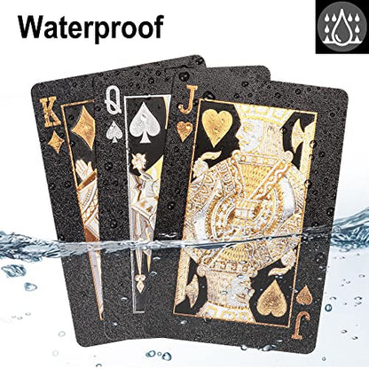 LotFancy Waterproof Playing Cards, 2 Decks of Cards with Plastic Cases | 100% Plastic, Black Playing Cards for Magic Tricks Pool Parties Beach Card Games, Cool Gadgets Gift for Adults, Bridge Size - style: Black Bridge Size