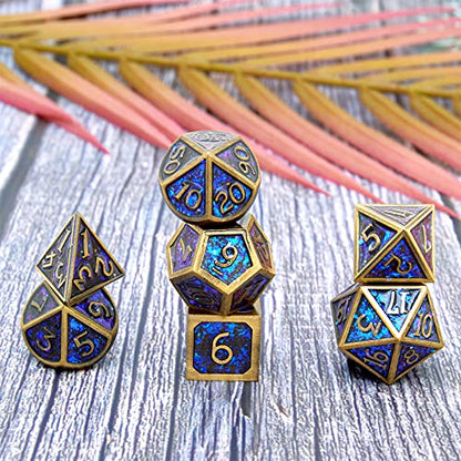 Metal dice Set D&D, Polyhedron DND Dungeons and Dragons Metal DND dice Set, Suitable for Pathfinder RPG Shadow Run Savage World and Other Role-Playing Game dice Sets - color: Glitter Bronze