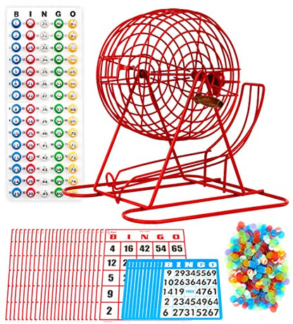 Regal Bingo Red Professional Bingo Game Set with 11" Wheel Cage, 75 Bingo Balls, Master Board, 18 Bingo Cards & 25 Jumbo Reusable Cards, and Colorful Chips - Bingo Games for Adults Large Group - color: Professional Red