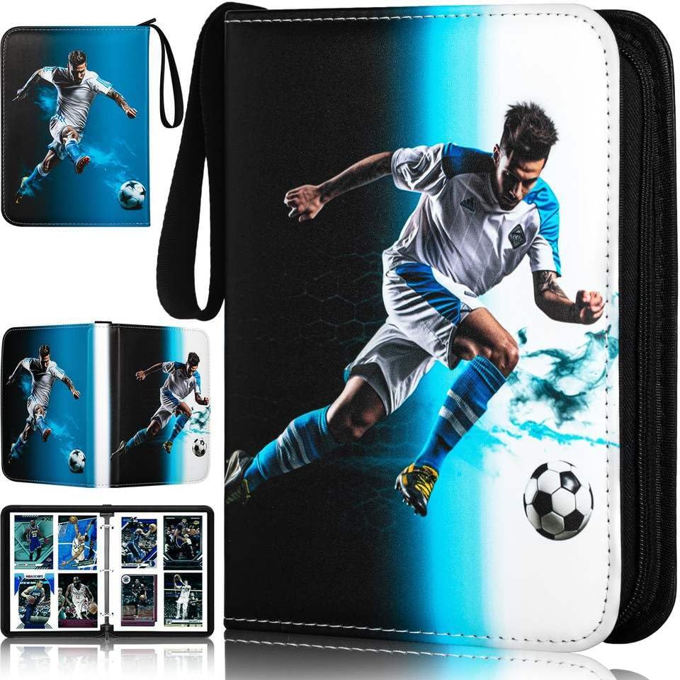 Trading Card Binder 400 Card Capacity, 50 Removable Sleeves (4 Pocket), Zipper Card Album Organizer for TCG Cards (Soccer) - color: Soccer