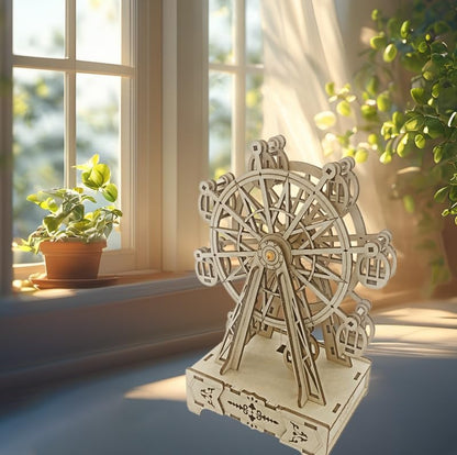 Wooden 3D Puzzle for Adults Mechanical Ferris Wheel Music Model Kits Wood DIY Crafts Kit to Build for Age 14+ Years Old - style: ferris wheel