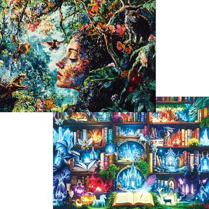 Puzzles for Adults 1000 Pieces, 2 Pack Fantasy Jigsaw Puzzles, Magic Book Theme, 2000 piece Puzzle Challenging Puzzles for Game Night, Ideal Gift for Adults - style: Uncharyed&Book