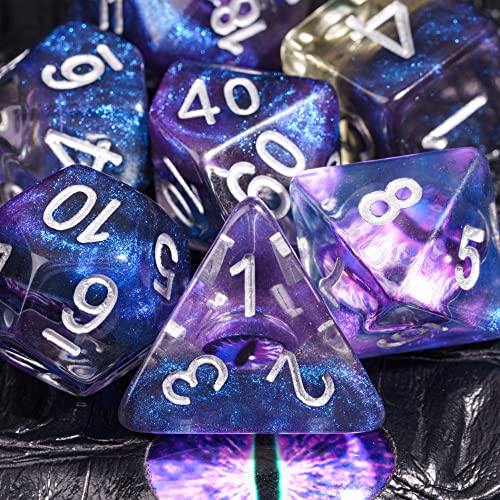 Cusdie 7-Die DND Dice, Polyhedral Dice Set Filled with Eyeball, for Role Playing Game D&D Dice (Purple Eyeball) - color: Purple Eyeball