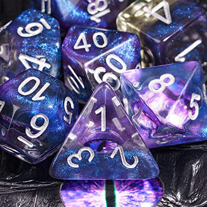 Cusdie 7-Die DND Dice, Polyhedral Dice Set Filled with Eyeball, for Role Playing Game D&D Dice (Purple Eyeball) - color: Purple Eyeball