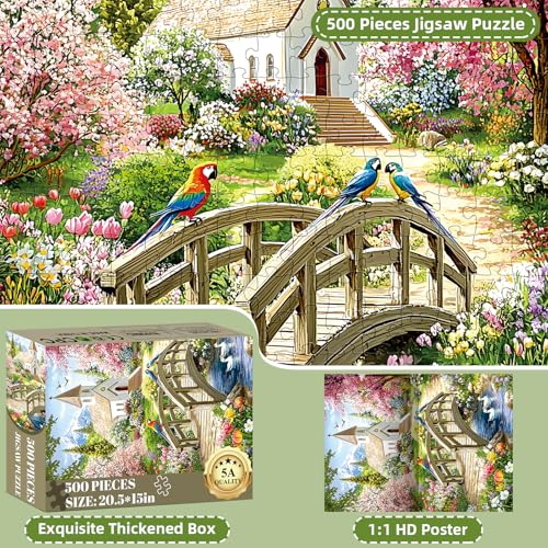 Puzzles for Adults 500 Pieces,Charming Lakeside Church Puzzle for Adults,Beautiful Flower & Parrot Jigsaw Puzzles for Seniors,Puzzles for Family Game Nights & Holiday Party Gifts,20.5x15 in - style: 500P Church
