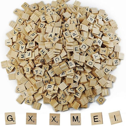 GXXMEI 1000PCS Wooden Letter Tiles, A-Z Capital Letters for Crafts, Spelling, Replacement Tiles for Crossword Game