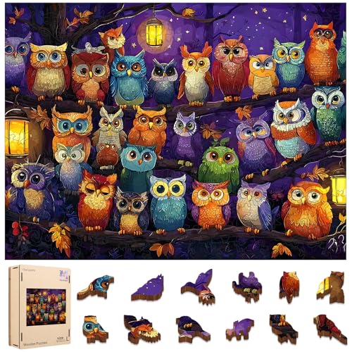 Mocfesk Wooden Puzzles for Adults, Owl Family Puzzles 500 Pieces | Unique Shaped Animal Jigsaw Puzzles for Friends, Birthday Gifts Fun Family Game 8.9 x 11.8in - color: Owl Party, size: Large