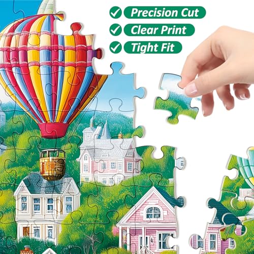 300 Piece Puzzles for Adults,Happy Town Puzzle for Adults Children Elderly,Colorful Hot Air Balloon Jigsaw Puzzle,Interlock Perfectly Letter on Back No Dust,Family Activity Game Nights Gift,20.5x15 in - color: Air Bar