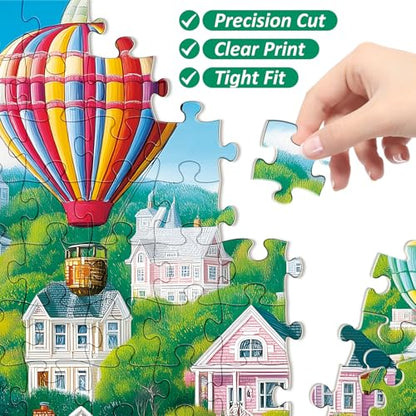 300 Piece Puzzles for Adults,Happy Town Puzzle for Adults Children Elderly,Colorful Hot Air Balloon Jigsaw Puzzle,Interlock Perfectly Letter on Back No Dust,Family Activity Game Nights Gift,20.5x15 in - color: Air Bar