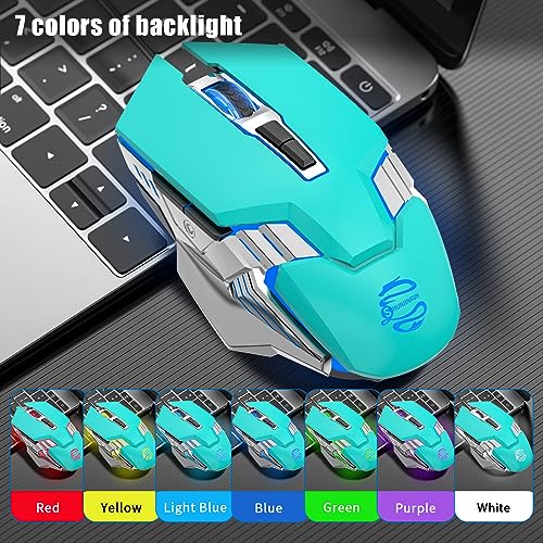 Bluetooth Wireless Mouse Rechargeable 3 Device Connection with LED Backlit | Quiet Click, Ergonomic, 7 Buttons, 3-Mode(2.4G/BT5.0/BT3.0), RGB Gaming Computer Mice for Laptop PC MacBook - Mint Green - color: Mint Green