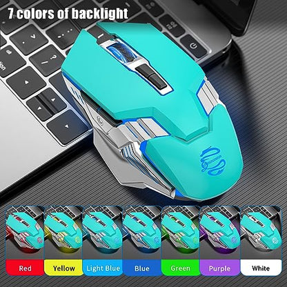 Bluetooth Wireless Mouse Rechargeable 3 Device Connection with LED Backlit | Quiet Click, Ergonomic, 7 Buttons, 3-Mode(2.4G/BT5.0/BT3.0), RGB Gaming Computer Mice for Laptop PC MacBook - Mint Green - color: Mint Green