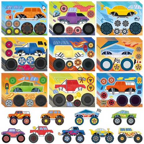 45 Sheets Monster Truck Stickers for Kids Toddlers, Make Your Own Monster Truck Stickers Birthday Party Favors Activities Goodie Bag Filler Crafts for Kids Classroom - style: Monster Truck 45 Sheets
