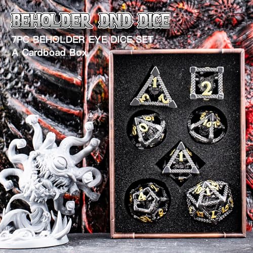 DND Dice,HNCCESG Beholder'S Eye DND Dice Set of 7PC,Dungeons and Dragons Dice for D&D Dice,Eye Monster Metal Dice for RPG Role Playing MTG Tabletop Board Games,Shadowrun Pathfinder(Eye-Black)