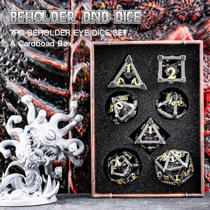 DND Dice,HNCCESG Beholder'S Eye DND Dice Set of 7PC,Dungeons and Dragons Dice for D&D Dice,Eye Monster Metal Dice for RPG Role Playing MTG Tabletop Board Games,Shadowrun Pathfinder(Eye-Black)