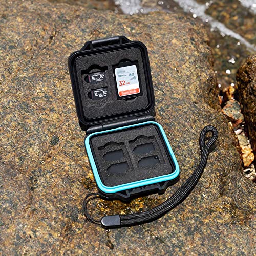JJC Small SD Card Case Holder for 4 SD & 8 Micro SD Memory Cards | 12 Slots, Slim & Lightweight Design, Water-Resistant & Shockproof, Soft EVA Interior, Includes Wrist Strap, Easy to Carry - size: For 4 SD+8 Micro SD