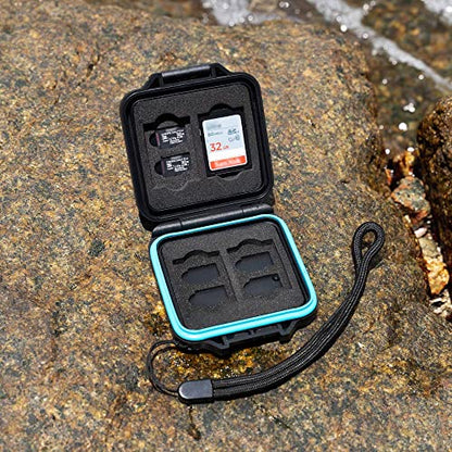 JJC Small SD Card Case Holder for 4 SD & 8 Micro SD Memory Cards | 12 Slots, Slim & Lightweight Design, Water-Resistant & Shockproof, Soft EVA Interior, Includes Wrist Strap, Easy to Carry - size: For 4 SD+8 Micro SD