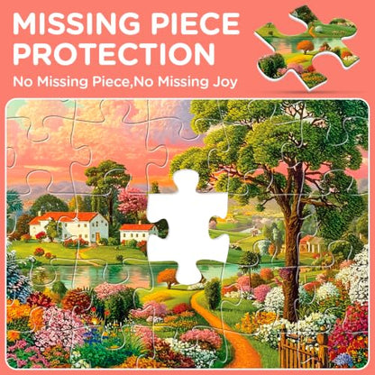 Puzzles 300 Piece for Adult,Farm Scenery Puzzle for Adult,Sunset Over a River Village Puzzle for Adults Kids Seniors,Interlock Perfectly No Dust,Fun Landscape Challenge Puzzles as Home Decor,20.5x15In