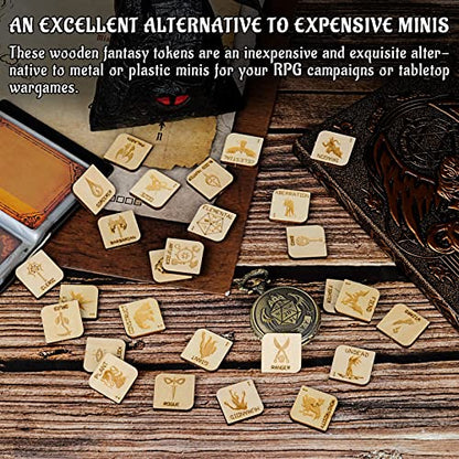 CZYY Fantasy RPG Tokens, 110 Wood Hero and Creature Markers | 98 Numbered Creature & 12 Hero Tokens, Laser-Cut Birch Plywood, Quick Setup for Encounters, Gift for Game Master & RPG Player