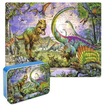 LELEMON Puzzles for Kids Ages 4-6,100 Piece Puzzles for Kids in Metal Box | Dinosaur Educational Kids Puzzles Jigsaw Puzzles,Children 100 Piece Puzzle Games Puzzle Toys for Girls and Boys - color: Dinosaur