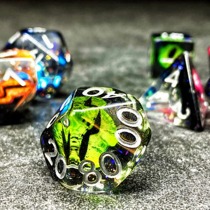 Sage's Portal Animal Familiars Resin DND Dice Set Polyhedral Dice Set for Dungeons and Dragons RPG Pathfinder Tabletop TTRPG (Bottled Rainbow Dragon Eyes) - color: Bottled Rainbow Dragon Eyes