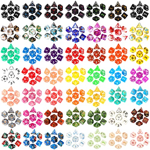 350 Pcs Dice Sets Bulk with Drawstring Bag Polyhedral Dice Sets Multi Role Playing Table Game D4 D6 D8 D10 D% D12 D20 (Mixed Style) - style: Mixed Style
