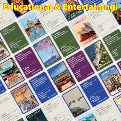 Funwares Travelling the World Pursuit Trivia Board Game, 2-6 Players | 300 Trivia Cards in 4 Categories: Political, Natural, Architectural & Religious, 30-60 Minutes, Family Night, Ages 8+