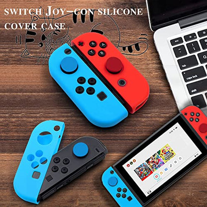 Switch Controller Skin, Anti-Slip Silicone Grips Covers Soft Ultra-Thin Protective Cover Case for Switch Controller (Black) with 2 Cute Thumb Grip Caps