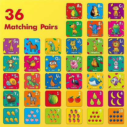 Hebayy 72 PCS Memory Matching Game, Alphabet & Numbers Matching Cards for Toddlers 36 Pairs Memory Cards for Preschool 4 5 6 Years Old - style: Letters & Number
