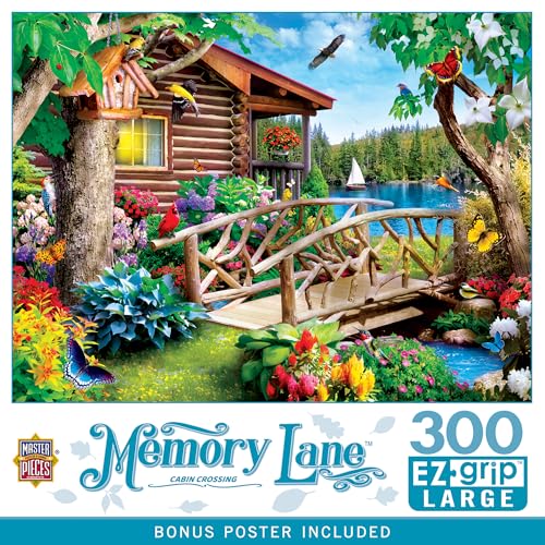 MasterPieces - 300 Piece Jigsaw Puzzle, Large EZ Grip Shapes, Cabin Crossing, Fun for Adults, Seniors, Family, Kids, Non-Glare Finish, 18"x24" - size: 300 Piece