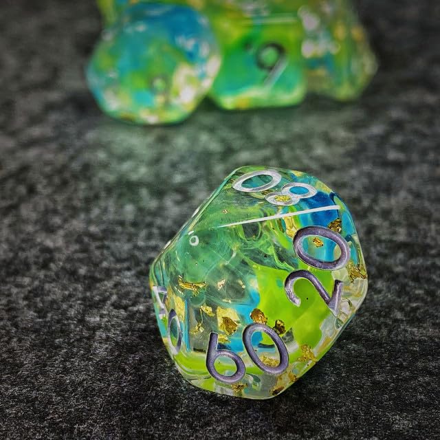 Sage’s Portal Cantrips DND Dice Set - Round Edge Resin 7-PC Polyhedral DND Dice Set for Dungeons and Dragons D&D RPG Tabletop TTRPG (Green/Blue Swirl) - color: Green/Blue Swirl