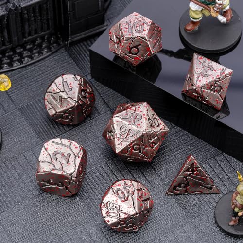 Bloodstained Metal DND Dice Set Blood Polyhedral D&D Dice for Dungeons and Dragons TTRPG RPG D&D Dice Gift Box - color: Antique Bloodstain