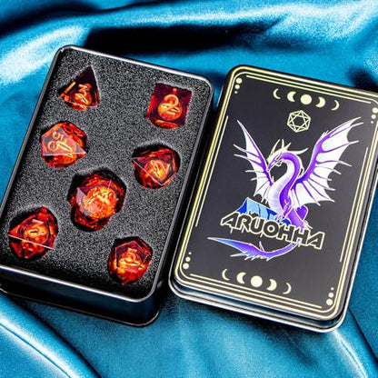 ARUOHHA DND Resin Dice Gazes Eye Dice Red Liquid Core Flaming RPG Sharp Edged Dice Set with Gift Box, Polyhedral D and D Dice Set Compatible with Dungeons Dragons Role Playing Game D20 D6 - color: Sl01-red