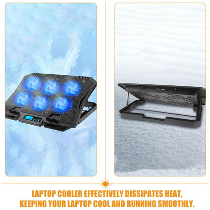 Kisangel 6-Fan Laptop Cooling Pad, Adjustable Speed Quiet Cooler Stand with Blue LED Lights, Ergonomic Notebook Cooling Base for 15.6 Inch Gaming Laptops