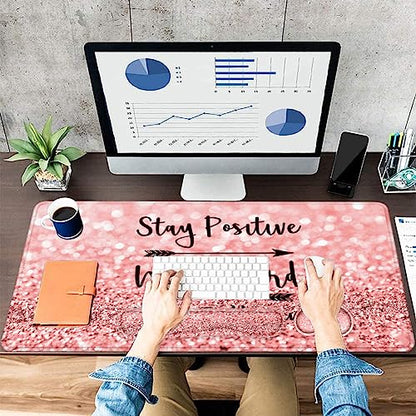 Lateefah Mouse Pad with Wrist Rest, Desk Mat + Keyboard Wrist Rest Set, Desk Pad for Keyboard and Mouse, 4-in-1 Large Mouse Pad with Wrist Support for Office, Home - color: 4Pcs-Pink Stay Positive