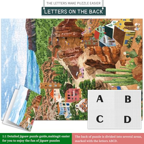 1000 Piece Jigsaw Puzzles for Adults, Mining Town Cliff Puzzle with 1:1 HD Poster, Precise Interlocking, Letter Markings on Back, Dust-Free, Stress Relief & Ideal Family Game Gift - color: Mining Town Cliff
