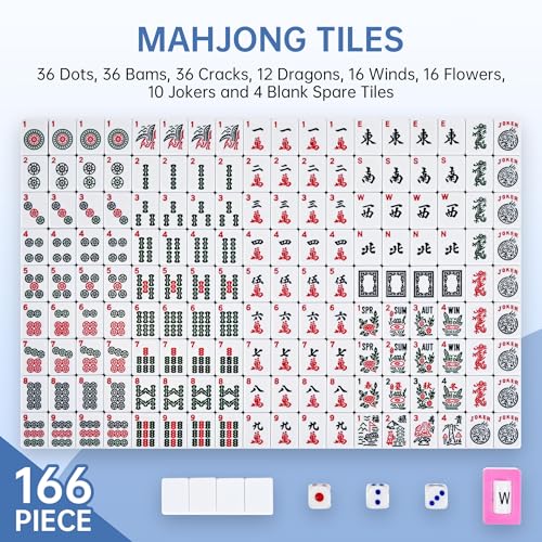 American Mahjong Tile Set Include 166 Tiles 4 All-in-One Mahjong Racks/Pushers with Blue Carrying Bag Complete Mahjong Game Set - color: Blue Pattern