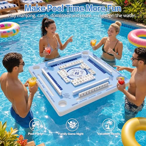 2F22E Floating Mahjong Table for Pool, Double-Sided EVA Floating Game Table for Mahjong, Cards, Dominoes & Drinks, 31.5'' Waterproof Floating Table for Pool - color: Eva-01
