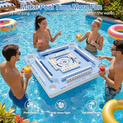 2F22E Floating Mahjong Table for Pool, Double-Sided EVA Floating Game Table for Mahjong, Cards, Dominoes & Drinks, 31.5'' Waterproof Floating Table for Pool - color: Eva-01