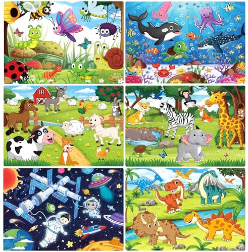 Puzzles for Kids Ages 4-6 4-8, Wooden Jigsaw Puzzles 48-60 Pieces for Toddler Children Learning Educational Puzzles 4 5 6 7 8 Year Toys for Boys and Girls (6 Puzzles)
