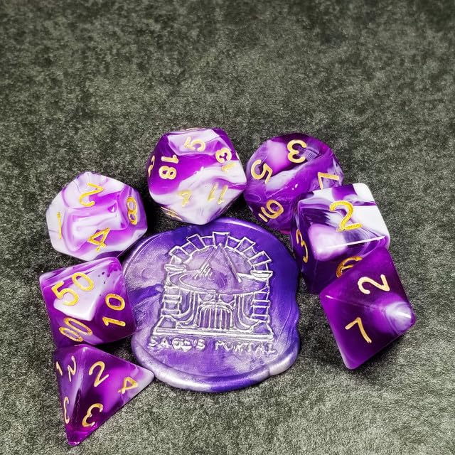 Sage’s Portal Stones DND Dice Set Acrylic Opaque 7-PC Polyhedral DND Dice Set for Dungeons and Dragons D&D Sage’s Cantrips RPG Tabletop TTRPG (Purple/White) - color: Purple/White