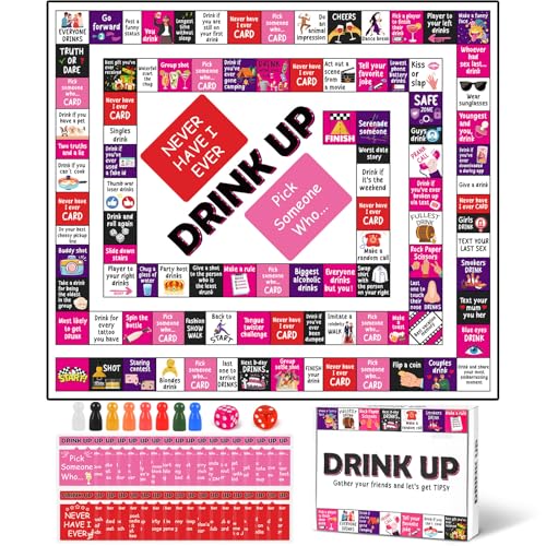 Drinking Board Games for Adults Waterproof Rubber Mat Drink Up Board Games Adult Tipsy Funny Party Interactive Drinking Games Ideal for Game Night Birthday Party Play, Age 21+, 2-8 Players