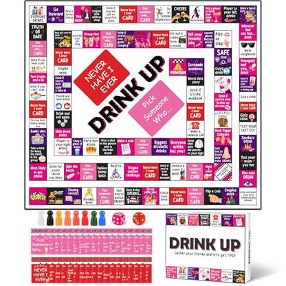 Drinking Board Games for Adults Waterproof Rubber Mat Drink Up Board Games Adult Tipsy Funny Party Interactive Drinking Games Ideal for Game Night Birthday Party Play, Age 21+, 2-8 Players